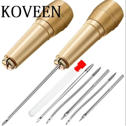 KOVEEN, 9 шт., набор шило с медной ручкой, набор иголок для шитья кожи, подходит для ремонта кожаной парусиновой обуви-палатки