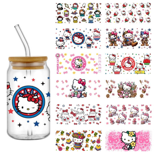 Miniso мультфильм Hello Kitty UV DTF переводная наклейка водонепроницаемые переводки для 16 наклеек
