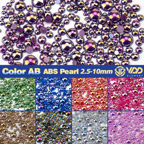 VDD 2,5/3/4/5/6/8/10 мм цвет AB миндальное печенье ABS искусственный жемчуг полукруглые бусины с плоской задней частью DIY украшения для дизайна ногтей ремесленные ювелирные изделия
