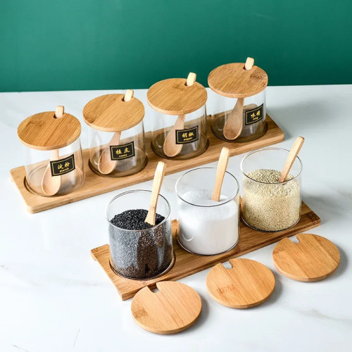 Стеклянная банка для хранения, соль, конфеты, печенье, чай, кофейные зерна, органайзер, бутылка, деревянная крышка, контейнер для специй, банка для овощей, кухонное хранение