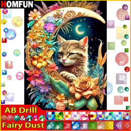 HOMFUN сказочная пыль AB 5D DIY алмазная живопись мозаика кошка полный круглый квадратный алмаз животное цветок домашний декор горный хрусталь фотографии