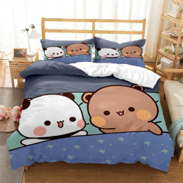 Милый комплект постельного белья BuBu Bear kawaii, всесезонный пододеяльник с рисунком аниме, мягкий пододеяльник и наволочки, одинарный/двойной/королевский/королевский