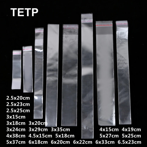 TETP 200 шт. длинные прозрачные самоклеящиеся пакеты для браслета, ожерелья, карандаша, ювелирных изделий, подарков, аксессуаров, упаковки, пластиковый пакет для хранения