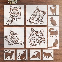 YOMDID 12 шт., трафареты для граффити серии Lovely Cat, многоразовые трафареты для рисования с несколькими узорами «сделай сам», полые декоративные шаблоны