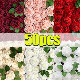 5/50 шт. искусственный цветок розы на день Святого Валентина, красный бархатный пенопласт, подарки «сделай сам», искусственные цветы розы, украшения для домашнего вечеринки, свадебного букета