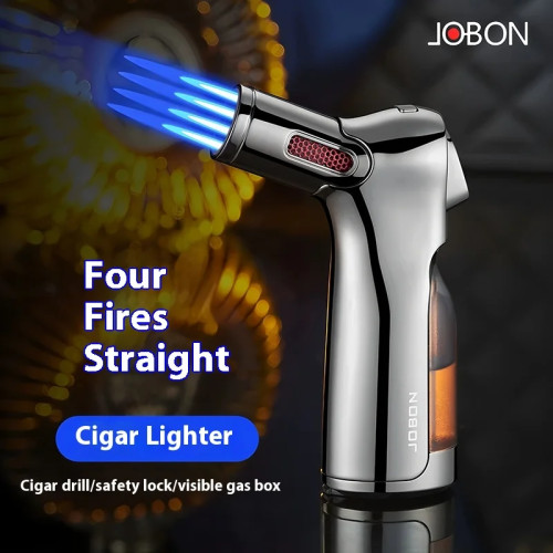 JOBON видимая газовая зажигалка с четырьмя факелами, ветрозащитный пистолет-распылитель, зажигалка для сигар для кухни, приготовления пищи, ювелирных изделий, сварочный предохранительный замок