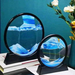 5/7/12 дюймов движущийся песок художественная картина круглое стекло 3D глубоководный пейзаж в движении дисплей струящийся песок рамка расслабляющий декор для рабочего стола