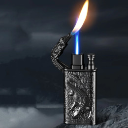 Креативная тисненая газовая зажигалка Shenlong Double Fire, металлическая, инструмент для распыления пламени, прикуриватель, модные и модные мужские,