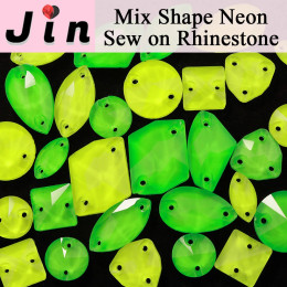 JIN 15/20/35 шт. неоновое стекло пришить стразы разных размеров стразы зеленые блестящие камни с плоской задней частью швейные аксессуары кристаллы бриллиант
