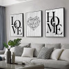 3 шт., принты на холсте Love Home с бриллиантами и сердечками, скандинавские современные настенные картины для гостиной, черно-белые декоративные картины, домашний декор