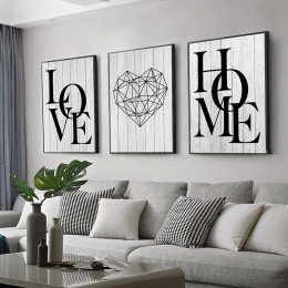 3 шт., принты на холсте Love Home с бриллиантами и сердечками, скандинавские современные настенные картины для гостиной, черно-белые декоративные картины, домашний декор