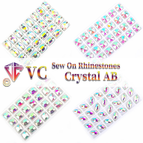 VC Sew On Crystal AB Стразы Drop Leaf Navette Cosmic овальные риволи S-образной формы, зеркальные Стразы