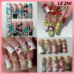 Шоколадный крем Rilakkuma Hello Kitty, полное покрытие, пресс на ногтях, клубника, утка, квадратный миндаль, настраиваемая наклейка для накладных ногтей