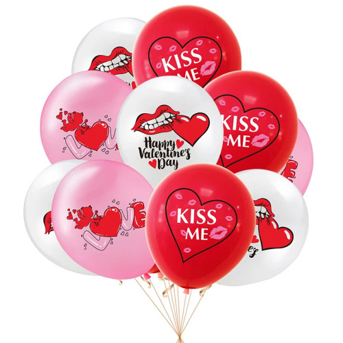 Десять 12 - дюймовых латексных воздушных шаров Kiss Me, украшающих День Святого Валентина, чтобы создать набор воздушных шаров для счастливых вечеринок 2025 года для пар