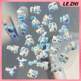 Синий, белый цвет Hello Kitty, наклейка для дизайна ногтей, украшение для вечеринки, 3D смоляное кольцо с бантом, кольцо для плавания, наклейка для вечеринки, аксессуары для украшения ногтей