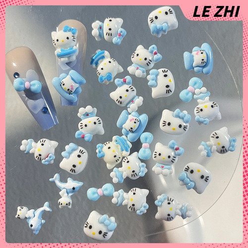 Синий, белый цвет Hello Kitty, наклейка для дизайна ногтей, украшение для вечеринки, 3D смоляное кольцо с бантом, кольцо для плавания, наклейка для вечеринки, аксессуары для украшения ногтей