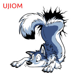 UJIOM Furry Wolf From Burst A Hole In The WallDesign Наклейка на стену Графика Креативные забавные водонепроницаемые наклейки Хороший декор для детской комнаты