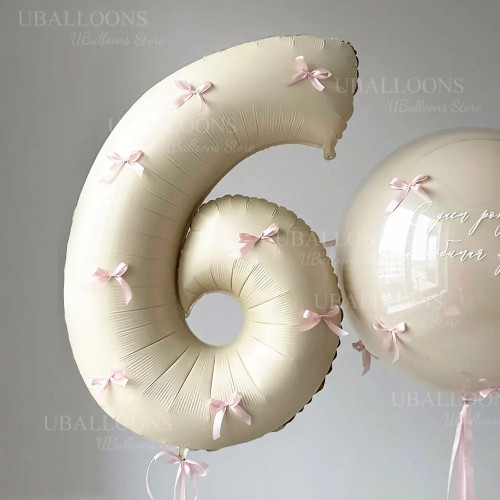 Розовые банты из фольги с цифрами, 32-дюймовые кремово-бежевые воздушные шары с цифрами и розовыми бантами для дня рождения, кокетли, тематический декор для вечеринки