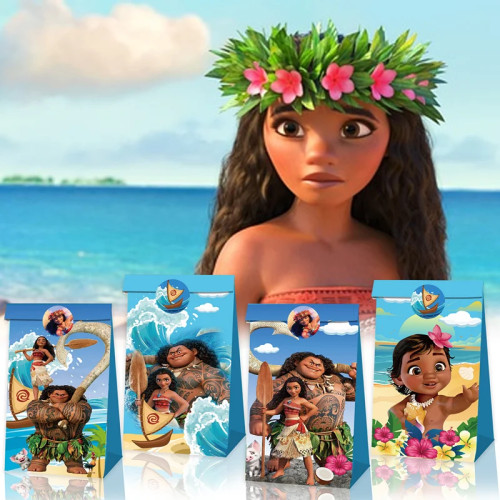 Бумажный пакет для вечеринки Disney Moana, подарочная упаковка для конфет, детская тема океана, украшение для дня рождения, детский душ, товары для вечеринок для девочек