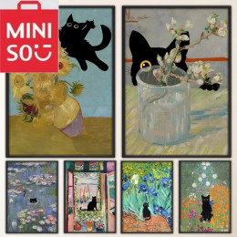 MINISO5D DIY картина маслом и черный кот постер квадратная и круглая алмазная живопись художественное украшение стены ручная работа DIY