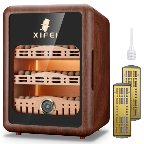 Хьюмидор для сигар XIFEI, шкаф для хьюмидора для сигар до 150 сигар, настольный хьюмидор со светодиодной подсветкой и полками из испанского кедрового дерева, гигромом