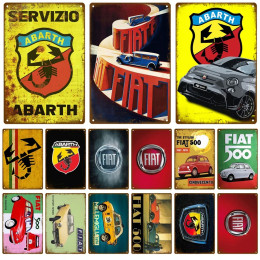 Фирменные Металлические таблички FIAT Abarth, фотообои для автомобиля, мотора, гаража, Декор, поделки, потрепанная Оловянная пластина, постер, винтажные знаки
