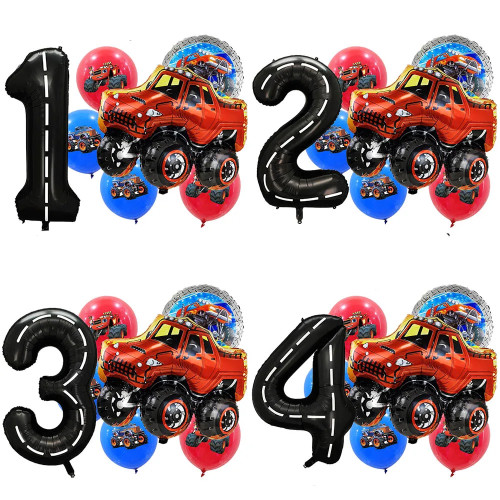 Украшение на день рождения Monster Truck 40 дюймов 1, 2, 3, 4, 5, 6, 7, 8, 9, воздушный шар с номером гоночной трассировки Monster Truck, алюминиевая пленка, поставки воздушных шаров