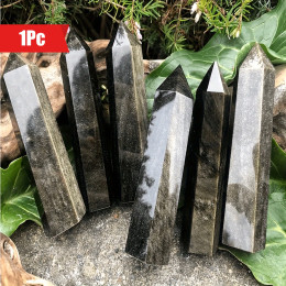 1 шт. натуральные кристаллы, точечная палочка, Золотая Обсидиановая чакра-колонна, идеально подходит для украшения дома и творчества, фэн-шуй энергия