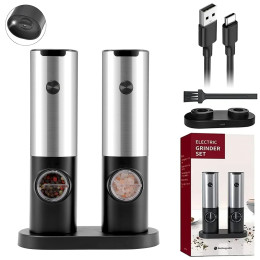 Электрическая мельница для перца, USB перезаряжаемая мельница для соли и перца с регулируемой шероховатой свежемолотой перца, кухонный инструмент