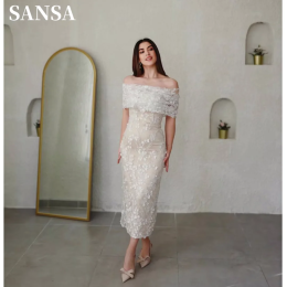 Sansa Off White فساتين السهرة Кружевные вышивки с открытыми плечами из тюля Русалка Vestidos De Noche длиной до щиколотки Индивидуальные платья для выпускного вечера