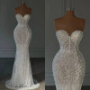 Luxury Mermaid Wedding Dresses For Women Sweetheart Neck Sleeveless Bridal Gown Pearls Sequins Sweep Train Customized Dress