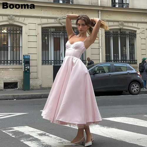 Booma Pink A-Line выпускные платья Sweetheart Спагетти бретельки атласные выпускные платья женские вечерние платья наряды индивидуальные