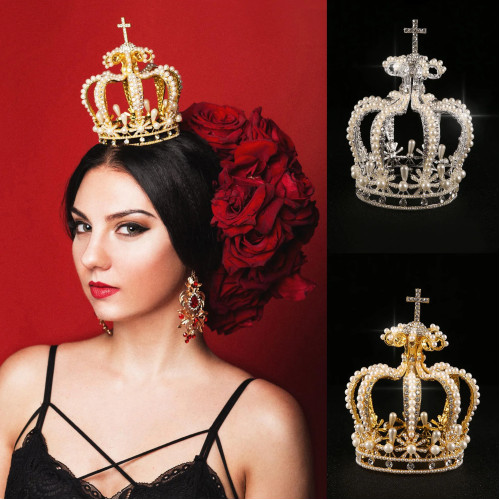 Роскошные жемчужные стразы, круглая круглая корона, тиара, королевская корона невесты в стиле барокко, свадебные украшения, аксессуары и украшения