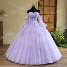 На заказ любой цвет фиолетовые платья Quinceanera вечернее платье без бретелек роскошное бальное платье с 3D бабочкой для выпускного вечера Vestido De Quincianera