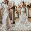 Vestido Богемное свадебное платье с v-образным вырезом и кружевом в стиле бохо на тонких бретельках с открытой спиной Пляжные свадебные платья Vestido de novia по индивидуальному заказу 2025