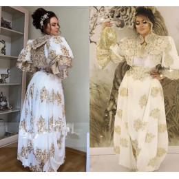 Алжирский кафтан Marocain de soirée Свадебные платья золотого кружева с длинными рукавами по индивидуальному заказу Традиционные Косово платья Вечерние платья