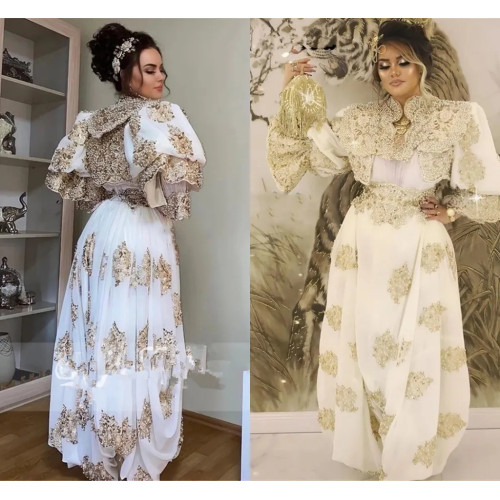 Алжирский кафтан Marocain de soirée Свадебные платья золотого кружева с длинными рукавами по индивидуальному заказу Традиционные Косово платья Вечерние платья