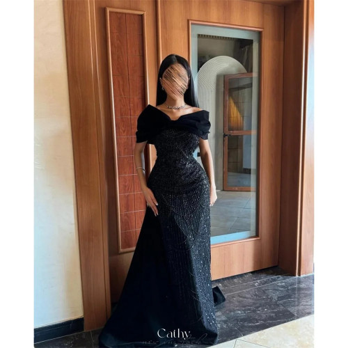 Cathy Dubai Черное платье для выпускного вечера с открытыми плечами и бантом Русалка Vestidos de Noiva Элегантное вечернее платье на заказ