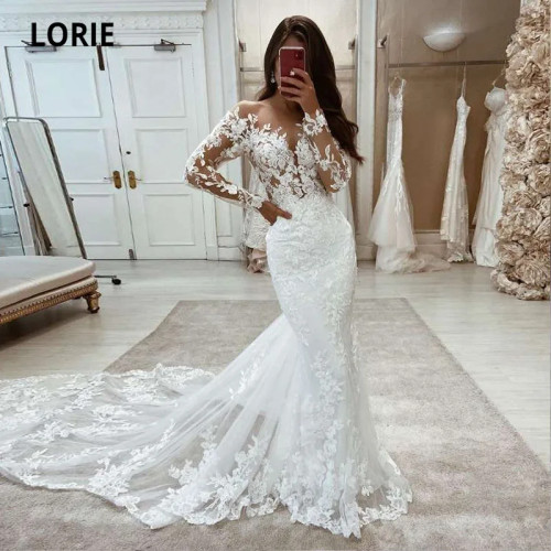 LORIE Boho Свадебные платья Русалка Кружева с длинными рукавами Свадебное платье Винтаж белого цвета слоновой кости Роскошное свадебное платье на заказ по индивидуальному заказу