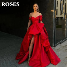 ROSES Красное платье для выпускного вечера с V-образным вырезом и открытыми плечами Платье знаменитости с разрезом по бокам Женские вечерние платья Вечернее платье с пятнами 프롬 드레스