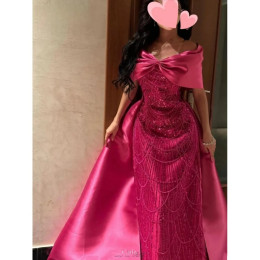 Cathy Rose Red Bow Шаль с открытыми плечами Vestidos de Noche Русалка Бисероплетение Вечерние платья длиной до пола Платье для выпускного вечера по индивидуальному заказу