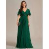 Elegant Evening Dresses V Neck Appliques Pleated Floor length 2025 Ever Pretty of Chiffon Dark Green Bridesmaid dress