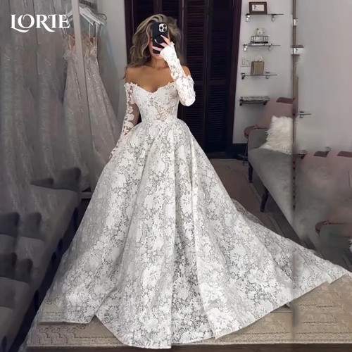 LORIE 3D цветы Русалка свадебные платья с высоким воротником трапециевидной формы с пышными рукавами и длинными рукавами свадебное платье принцессы невесты по индивидуальному заказу