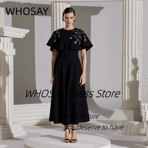 WHOSAY Индивидуальные черные атласные платья для выпускного вечера с шалями из бисера Вечернее платье на молнии сзади Выпускные платья для выпускного вечера