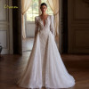 Loverxu Свадебные платья русалки с v-образным вырезом и длинными рукавами Vestido De Novia, кружевное платье с вышивкой и съемным шлейфом, свадебное платье на заказ