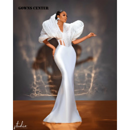 Тюлевые рюши с открытыми плечами, белые вечерние платья Aso Ebi, женское вечернее платье в африканском стиле, 2024, элегантное свадебное платье по индивидуальному заказу
