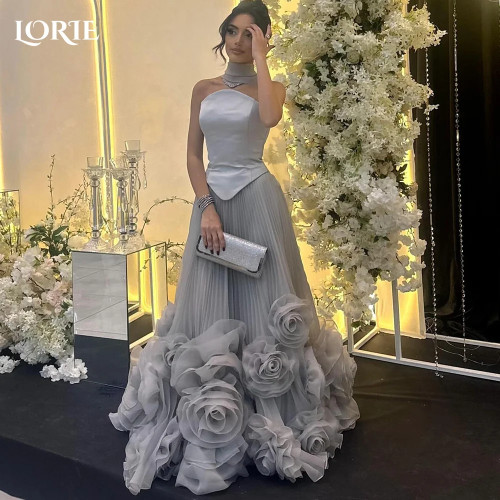 LORIE 3D цветы вечернее платье трапециевидной формы без бретелек из двух частей корсет платье принцессы для выпускного вечера со складками иллюзия бальное платье с открытой спиной по индивидуальному заказу