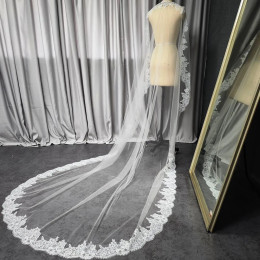 Романтическая кружевная свадебная фата Mantilla по индивидуальному заказу со скрытой гребнем, длина 3 м, ширина 1,5 м, фата цвета слоновой кости, одноуровневая фата