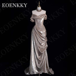 EOENKKY Саудовская Аравия Вечерние платья с открытыми плечами Женское элегантное вечернее платье трапециевидной формы со складками и скользящим шлейфом Customized Саудовская Аравия Платье с открытыми плечами элегантное