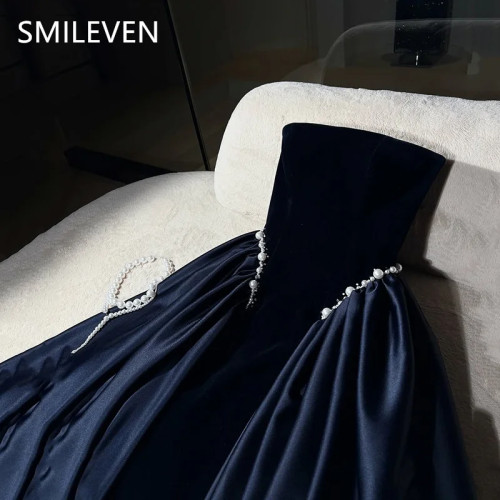 Smileven Скромное сексуальное платье трапециевидной формы для выпускного вечера с аппликацией из бисера Вечерние платья без рукавов Вечернее платье по индивидуальному заказу 2025